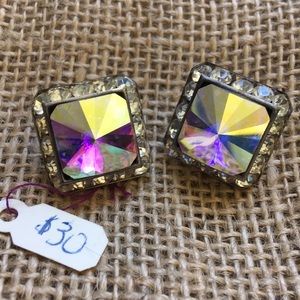 Silver and Crystal rhinestone clip on earrings